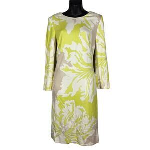 Marc Cain Floral Shift Dress Long Sleeve Mod Print Chartreuse - S